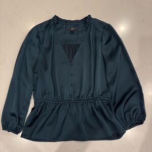 J.Crew Satin Peplum Dark Teal/Green Blouse Size 4